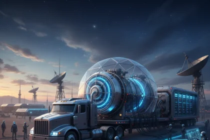 China's truck-mounted nuclear reactor tests reshape AI data center power — AI-generated illustration