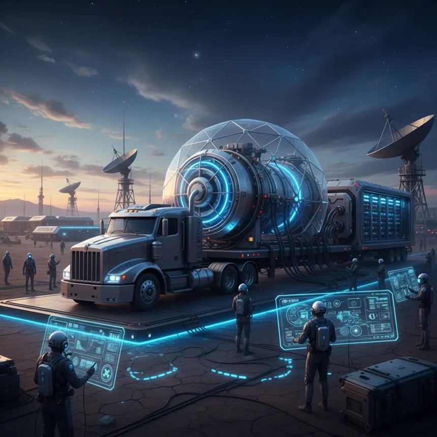 China's truck-mounted nuclear reactor tests reshape AI data center power — AI-generated illustration