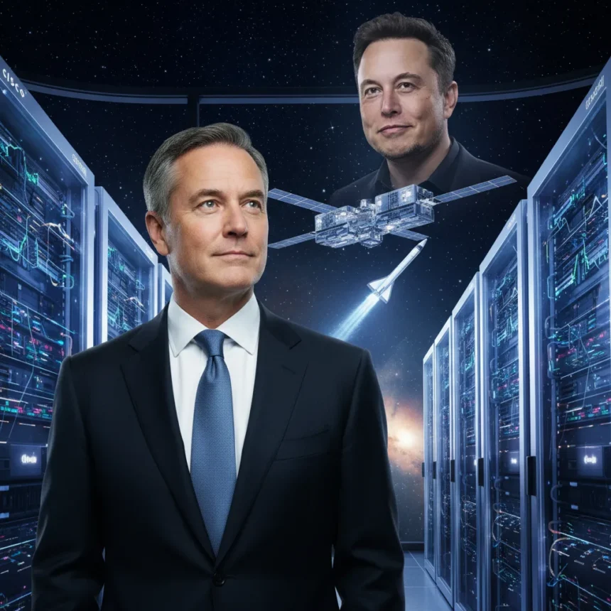 Cisco CEO Backs Elon's Space Data Center Vision — AI-generated illustration