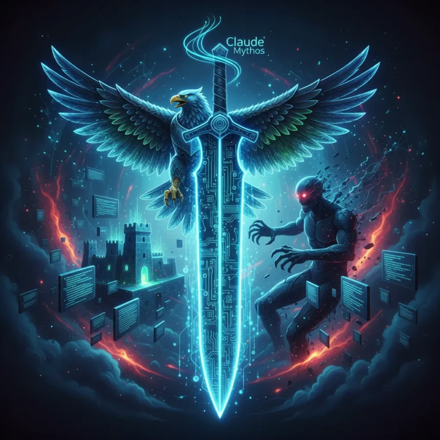 AI cybersecurity frontier model Claude Mythos raises dual-edge sword concerns — AI-generated illustration