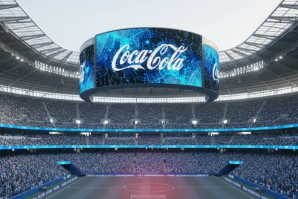 Coca-Cola's optical illusion breaks stadium color bans — AI-generated illustration
