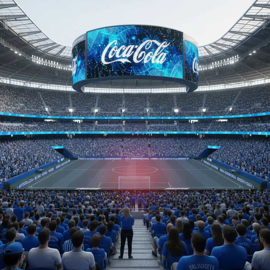 Coca-Cola's optical illusion breaks stadium color bans — AI-generated illustration