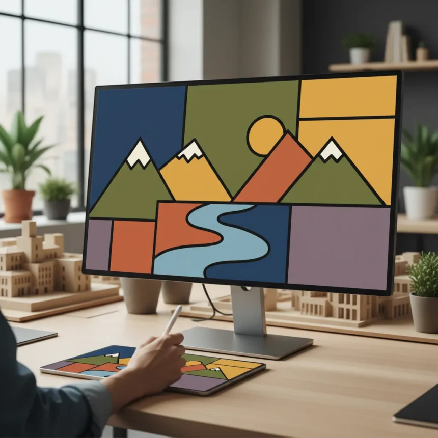 Colour blocking in illustration simplifies visual complexity — AI-generated illustration