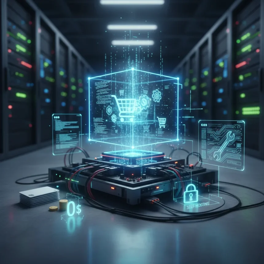 CubeCart open-source e-commerce: cheap, customizable, but demanding — AI-generated illustration