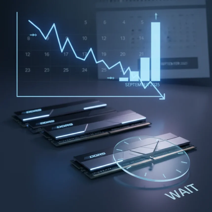 DDR5 RAM prices falling but buyers should wait longer — AI-generated illustration