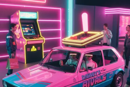 Disney's Rivals embraces 1980s brand collabs to revive retro product placement — AI-generated illustration