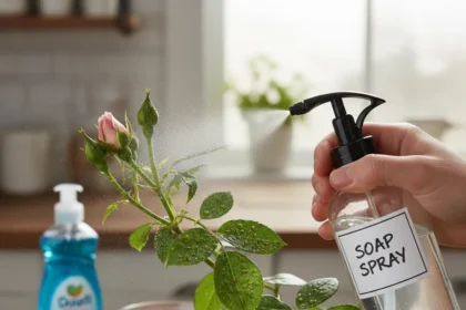 DIY soap spray keeps aphids off roses without chemicals — AI-generated illustration