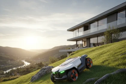 Dreame A3 AWD Pro tackles slopes most robot mowers can't handle — AI-generated illustration