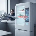 Dreame's AI concept fridge with robotic arm raises privacy red flags — AI-generated illustration