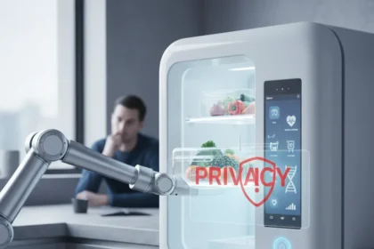 Dreame's AI concept fridge with robotic arm raises privacy red flags — AI-generated illustration