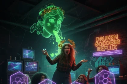 Drunken Goddess Reflux: Indie Gaming's Wildest Drinking Game Yet — AI-generated illustration