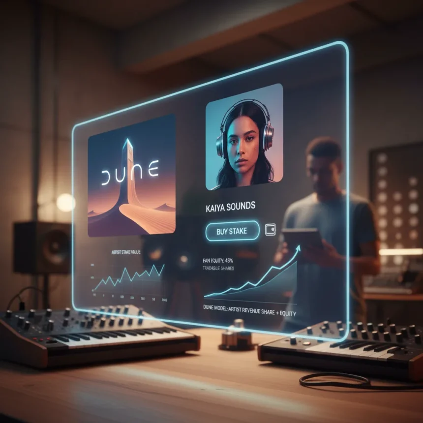 Dune music streaming platform challenges Spotify's artist income model — AI-generated illustration