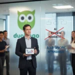 Duolingo CEO backtracks on AI performance review mandate — AI-generated illustration