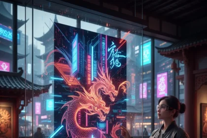 Eastern cyberpunk aesthetic redefines digital art globally — AI-generated illustration