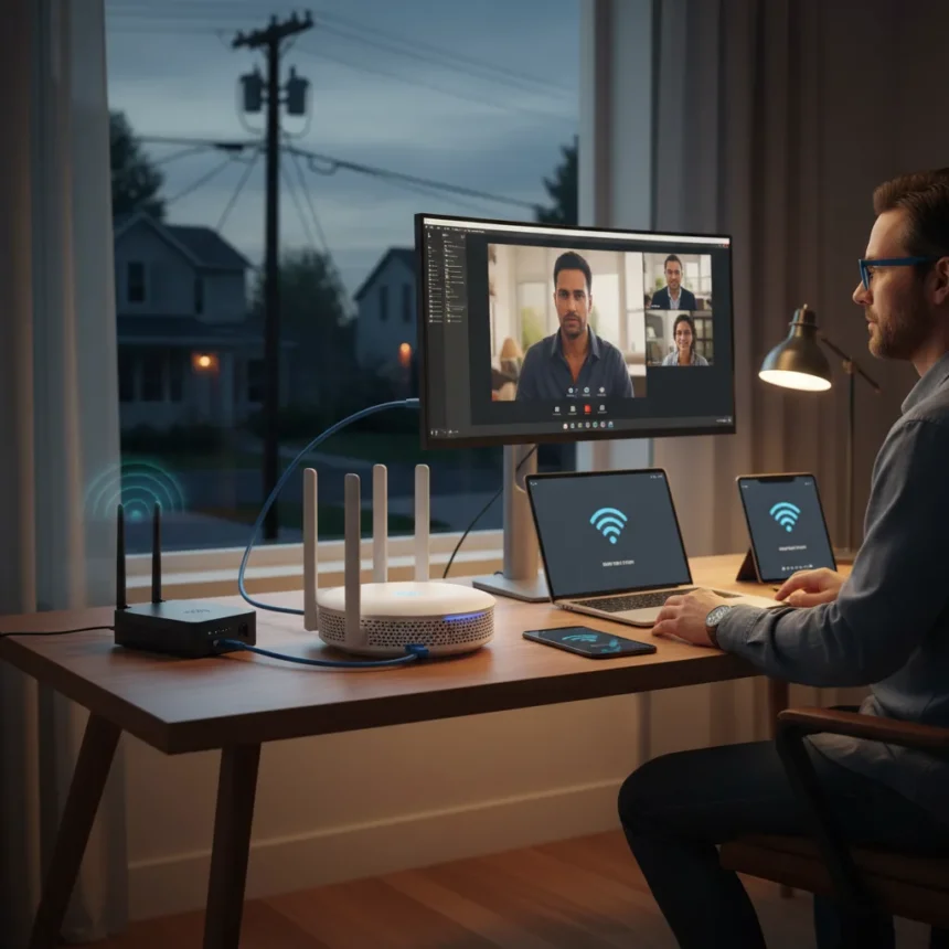 Eero Signal Transforms Home Office Reliability During Outages — AI-generated illustration