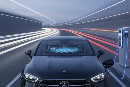 Electric Mercedes C-Class arrives with 472-mile range and mega-screen — AI-generated illustration