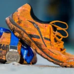 orange-and-white athletic shoes