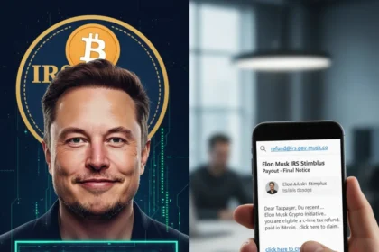 Elon Musk tax refund scam exploits IRS branding for crypto theft — AI-generated illustration