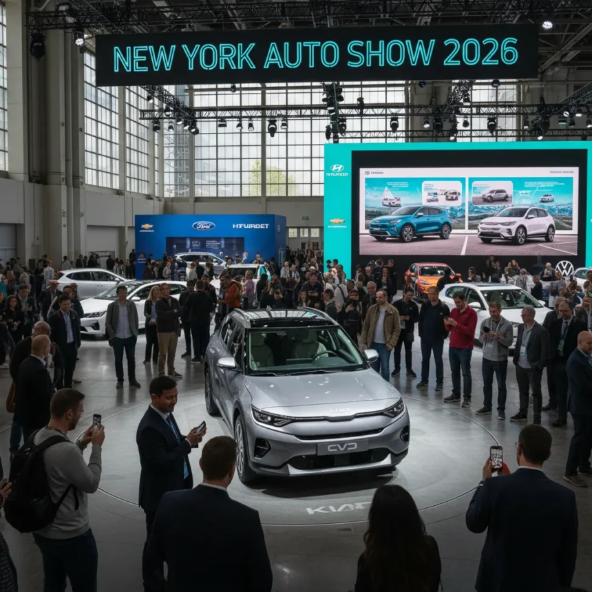 EV decline narrative crumbles at New York Auto Show 2026 — AI-generated illustration