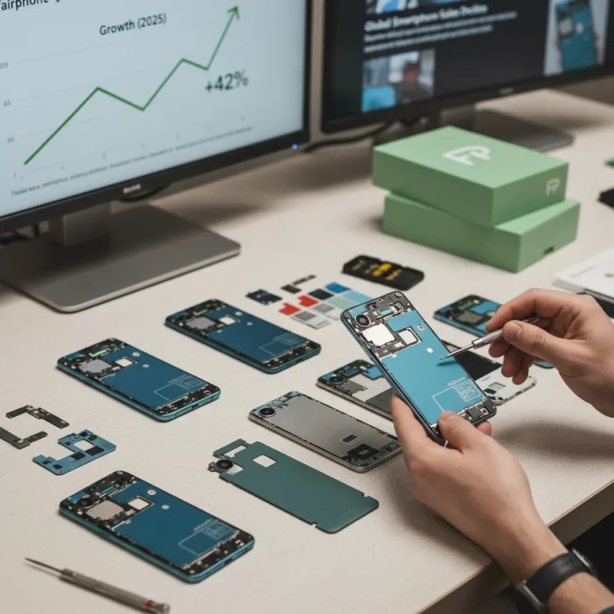 Fairphone defies smartphone slump with record 2025 growth — AI-generated illustration