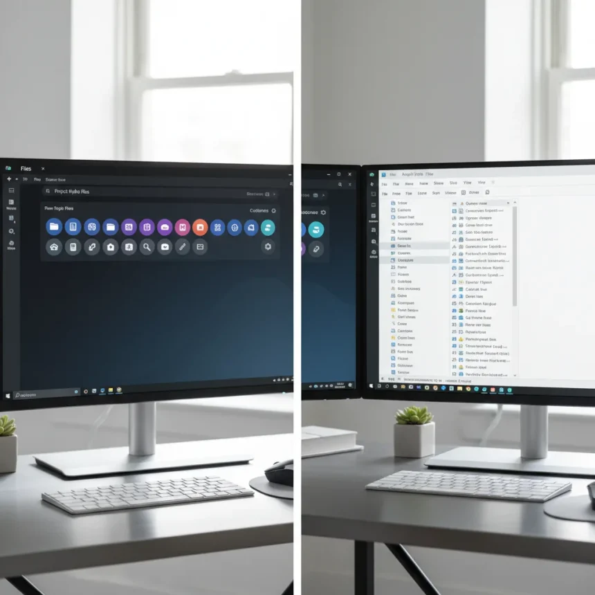 Files app customizable toolbar exposes Windows File Explorer's age — AI-generated illustration