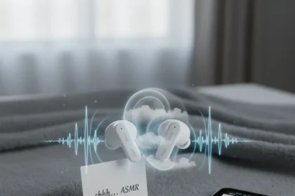 Final's ZE500 Sleep Earbuds Whisper ASMR Sounds to Help You Sleep — AI-generated illustration
