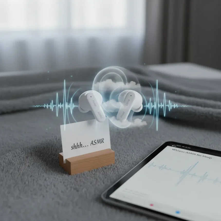 Final's ZE500 Sleep Earbuds Whisper ASMR Sounds to Help You Sleep — AI-generated illustration