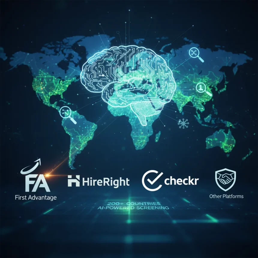 First Advantage background checks: global reach, AI power — AI-generated illustration