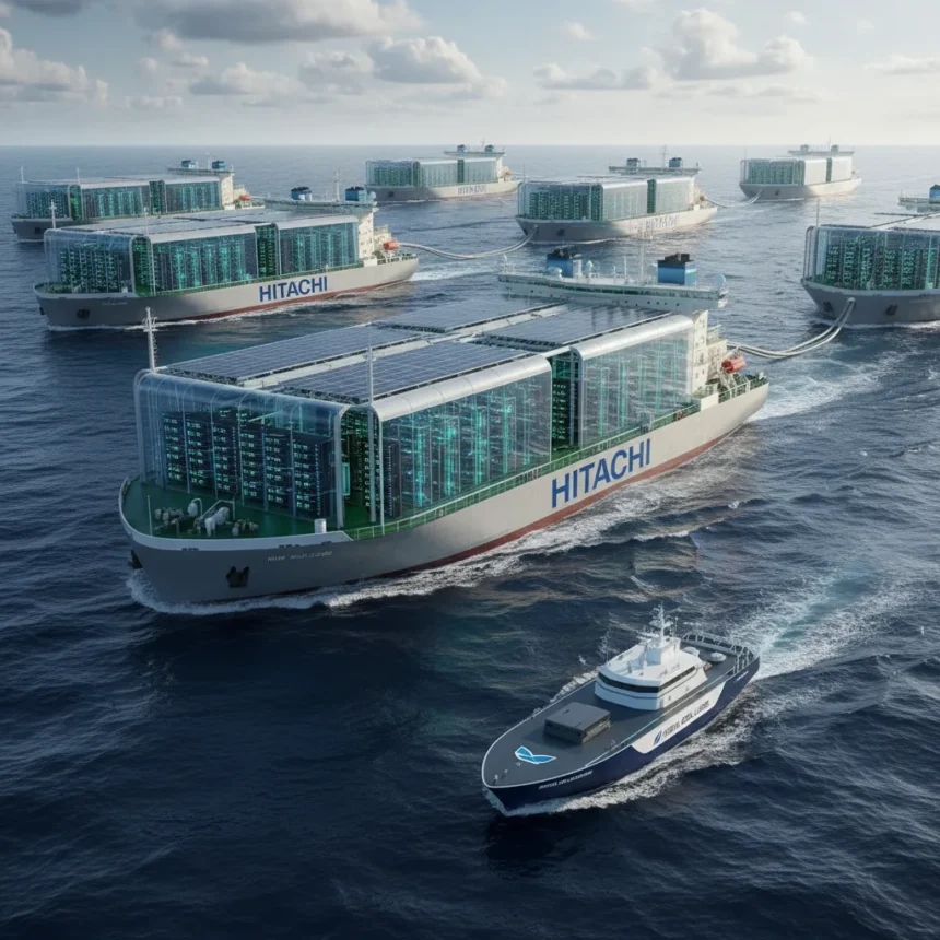 Floating data centers move from concept to reality with Hitachi backing — AI-generated illustration