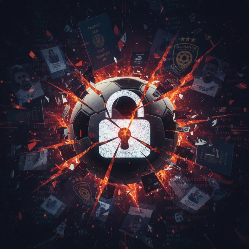 Football's largest data breach exposes 150,000 athletes — AI-generated illustration