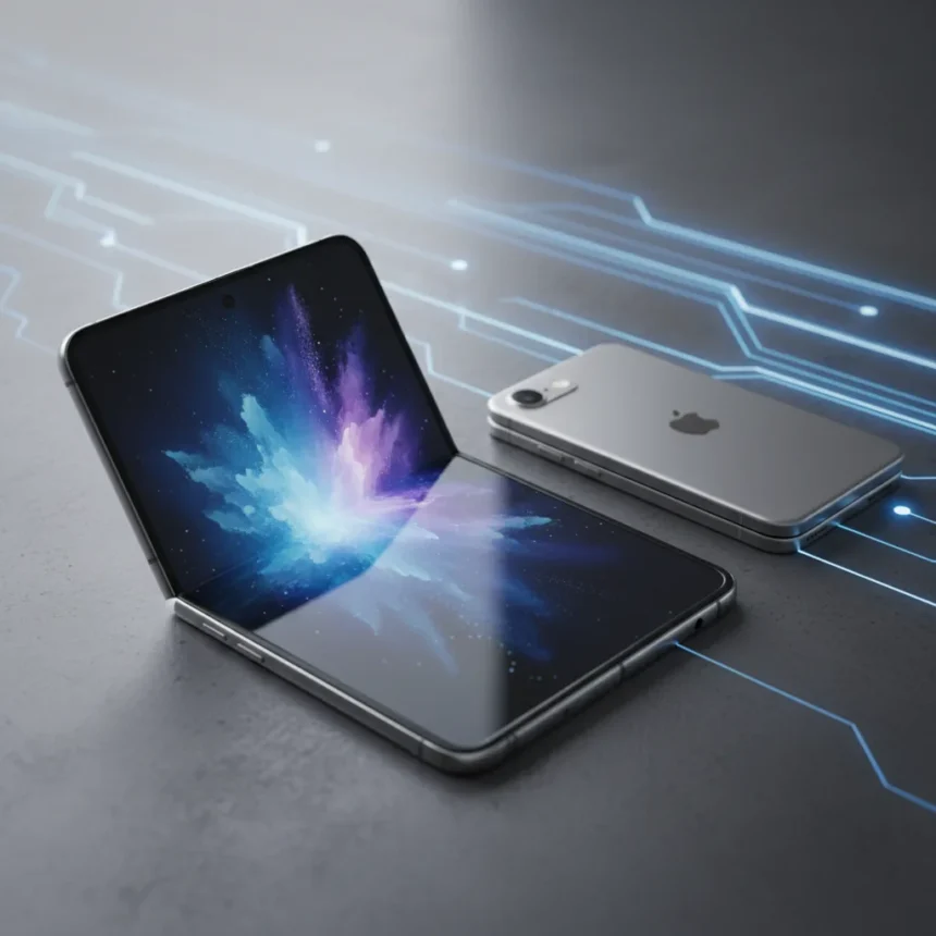 Galaxy Z Fold 8 Wide variant challenges iPhone Fold with squarer design — AI-generated illustration