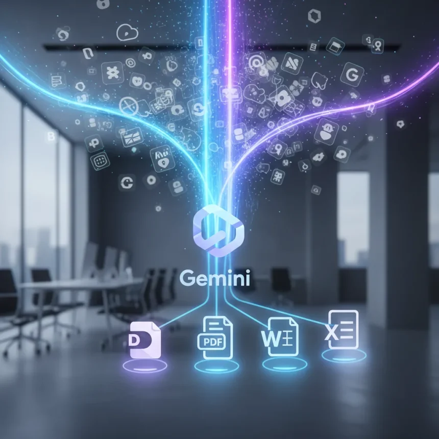 Gemini file generation cuts through app-switching chaos — AI-generated illustration