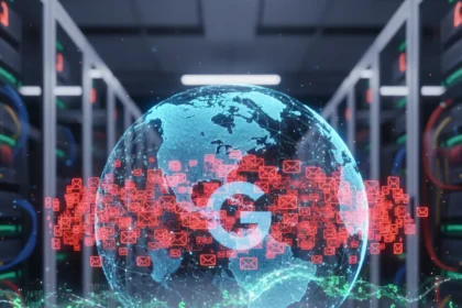 Free Gmail accounts fuel 46% of commercial spam globally — AI-generated illustration