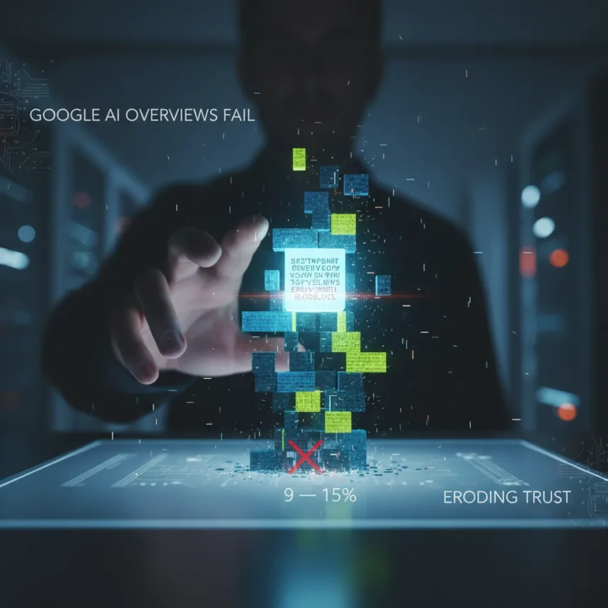 Google AI Overviews fail 1 in 10 times—but the real crisis is worse — AI-generated illustration