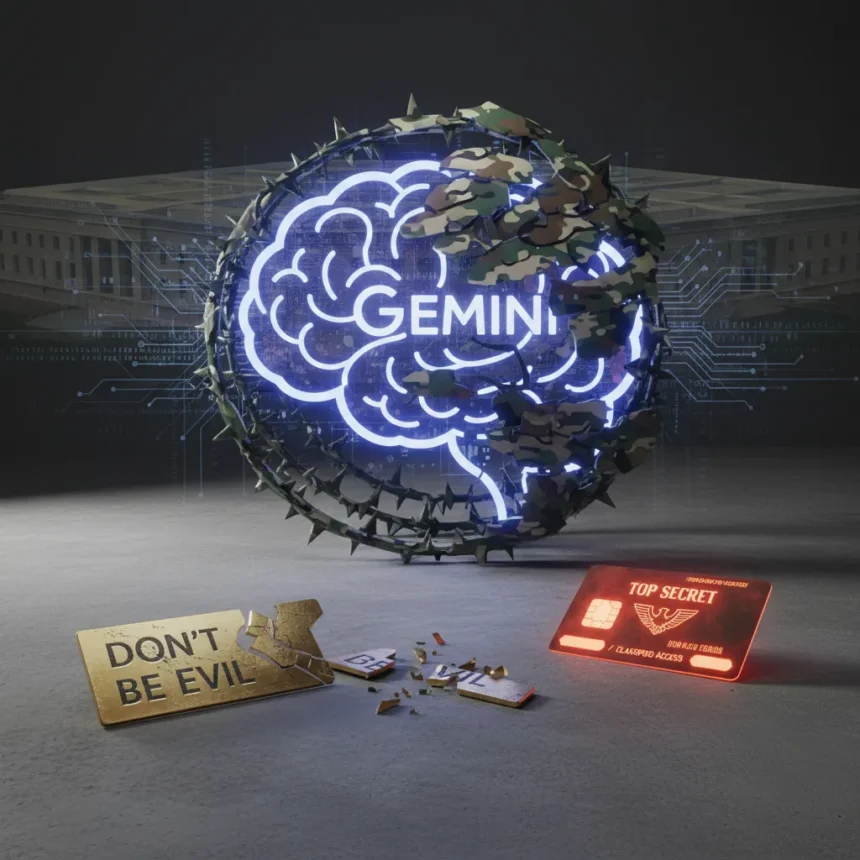 Google's Pentagon AI deal abandons 'Don't Be Evil' for classified access — AI-generated illustration