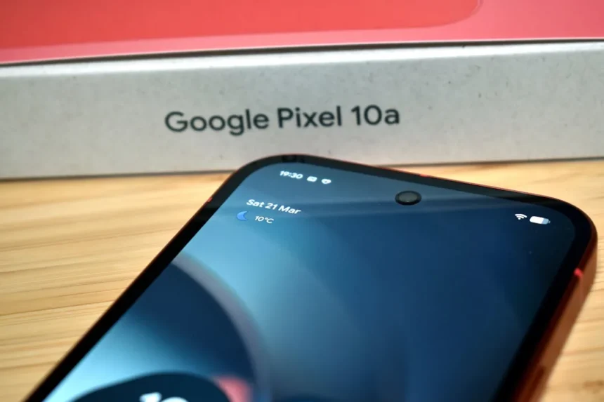 Google pixel 10a box with a smartphone