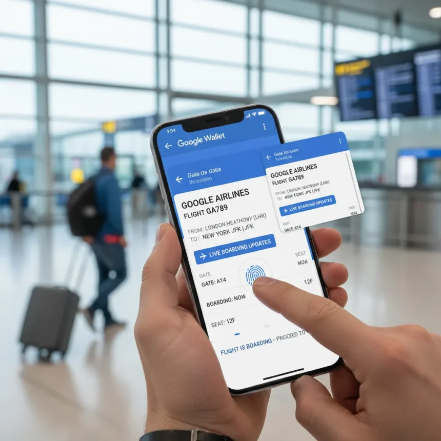Google Wallet flight updates ease travel stress — AI-generated illustration