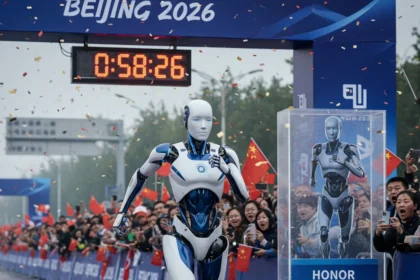 Humanoid robot half-marathon record shows China's robotics leap — AI-generated illustration