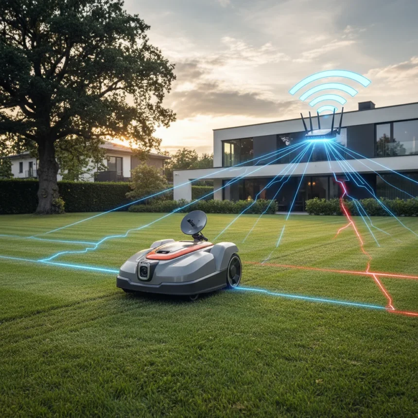 Husqvarna Automower 308V: Wire-Free Mowing Demands Perfect Wi-Fi — AI-generated illustration