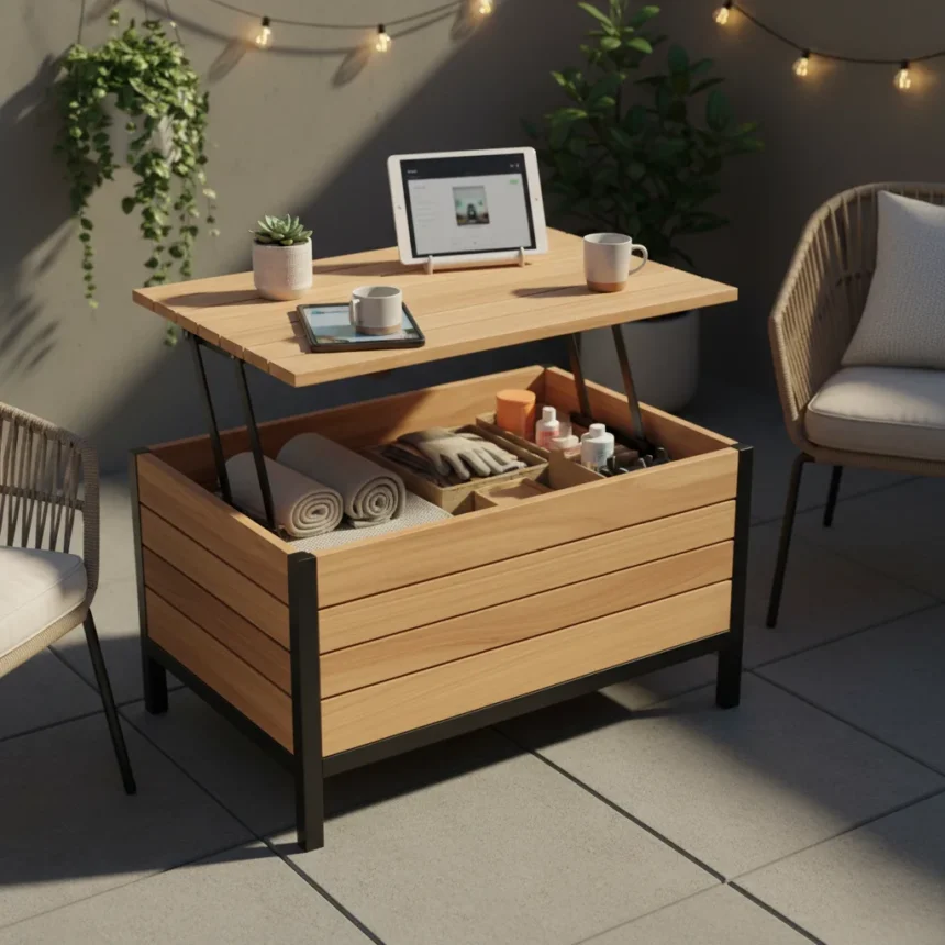 IKEA's $50 outdoor table storage solution crushes tiny patio clutter — AI-generated illustration