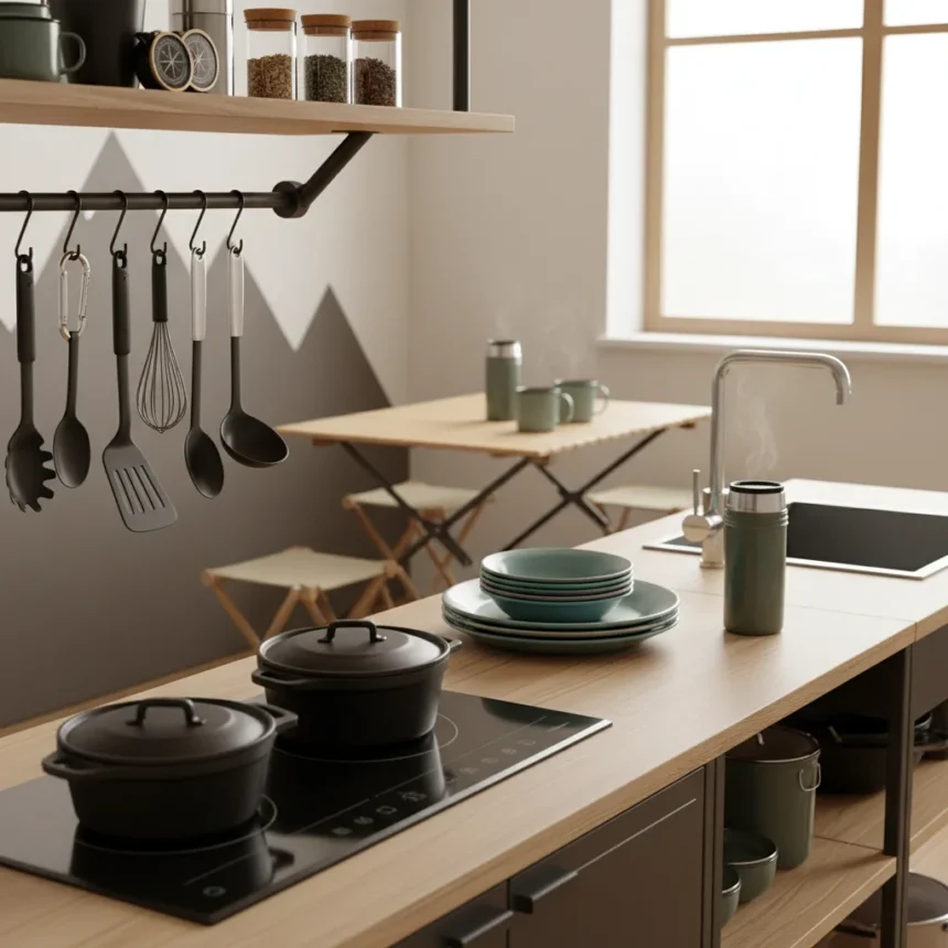 IKEA's SOLUPPGÅNG collection brings backcountry gear into your kitchen — AI-generated illustration