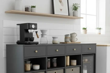 IKEA storage hack transforms into stylish coffee bar — AI-generated illustration