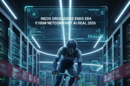INEOS Cycling embraces AI sponsorship shift with Netcompany — AI-generated illustration