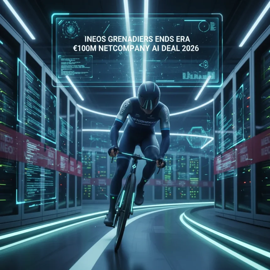 INEOS Cycling embraces AI sponsorship shift with Netcompany — AI-generated illustration