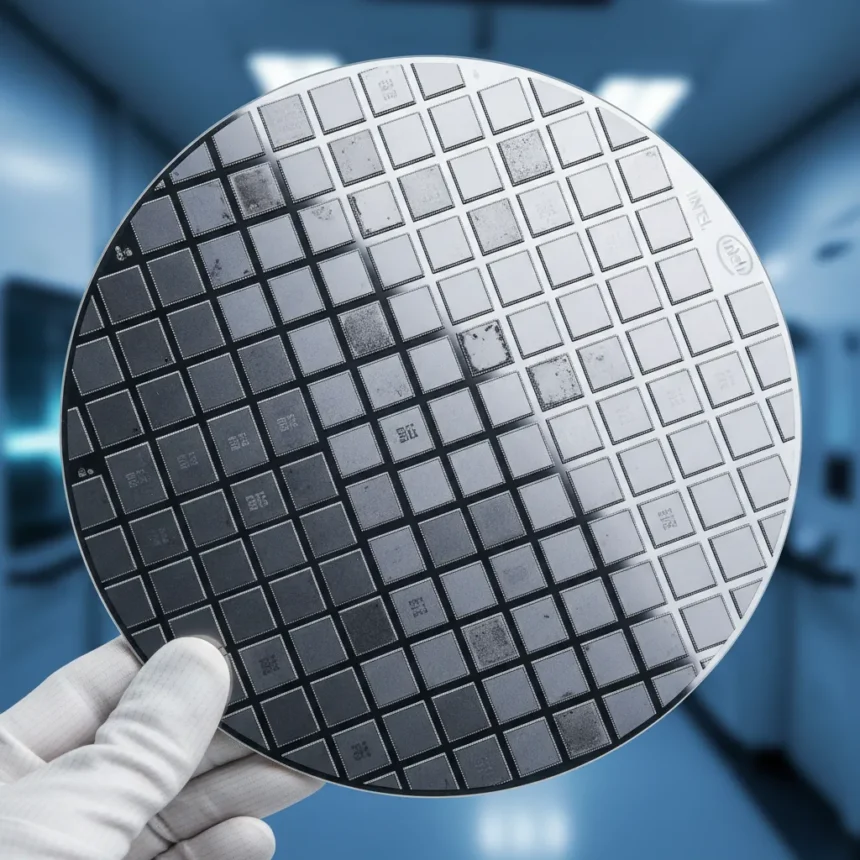 Intel wafer yield variability cuts revenue per chip — AI-generated illustration