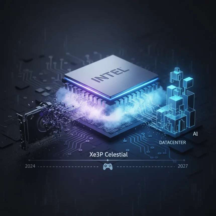 Intel kills discrete gaming GPUs for Xe3P Celestial — AI-generated illustration