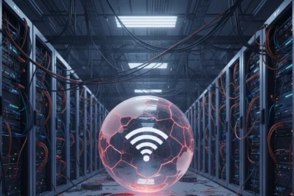 Internet infrastructure fragility means one outage can cripple half the web — AI-generated illustration