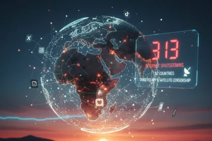 2025 internet shutdowns hit record 313 as censors shift tactics — AI-generated illustration