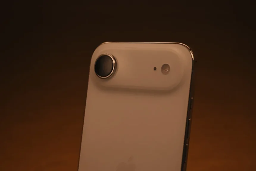 Close-up of a white smartphone camera lens