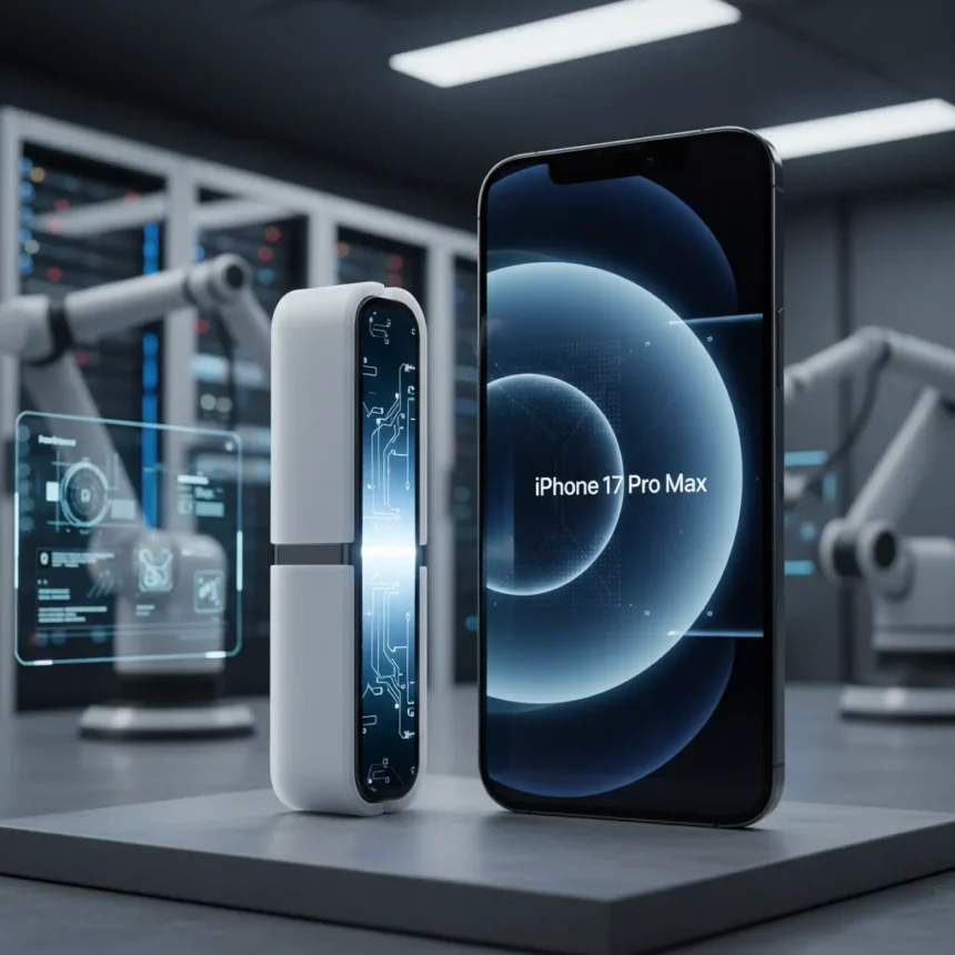 iPhone Fold design shockingly compact next to iPhone 17 Pro Max — AI-generated illustration